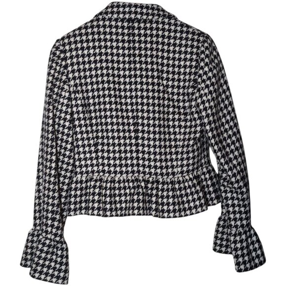 Charles Gray London Vintage Houndstooth Wool Jacket Womens Size 8 Ruffle Hem - Picture 2 of 7